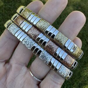 Lot Of 3 MILOR Glitter Link Stretch Bracelets Stainless Steel Silver Rose Gold